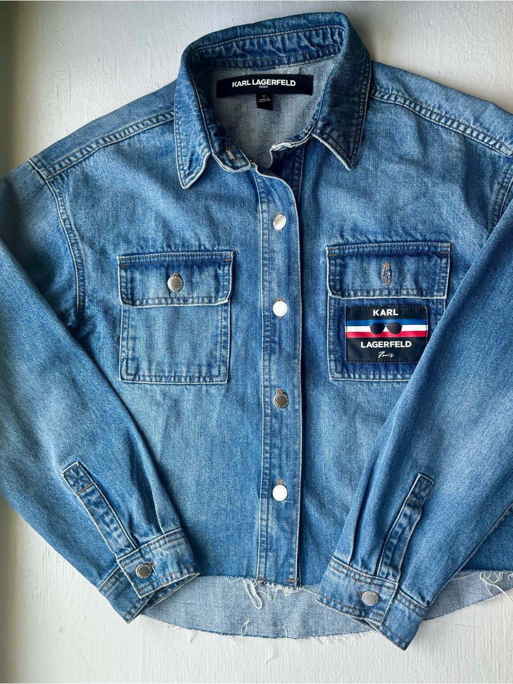 Karl Lagerfeld Blue Denim Jacket with Chest Pockets